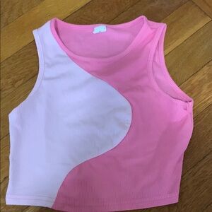 Pink and White Colorblock Crop Top